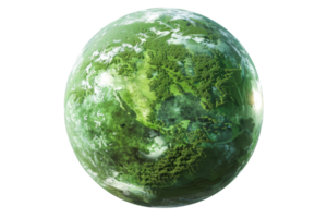 A green planet with a lot of trees and clouds. The planet is very large and has a lot of greenery on it png