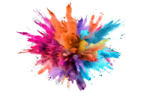 Vibrant explosion of colorful powder creating a stunning abstract design and dynamic visual effect on a transparent background. png