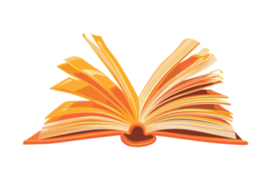 Illustration of an open book with flowing pages, representing knowledge, literature, and education. Ideal for educational and literary themes. png
