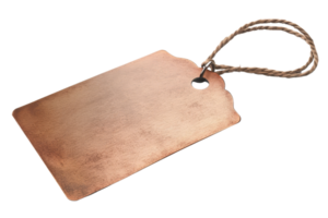 A tag with a rope hanging from it. The tag is brown and has a hole in the middle png