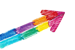 A rainbow colored arrow is drawn on a white background. The colors of the rainbow are bright and vibrant, creating a sense of energy and excitement. The arrow's upward direction suggests progress png