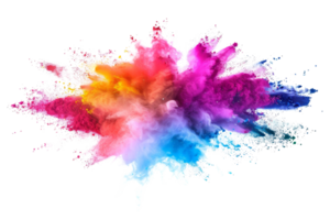 Vibrant explosion of colorful powder in mid-air, showcasing a stunning mix of bright hues and dynamic motion against a transparent background. png