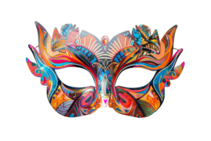 Vibrant, colorful, ornate carnival mask with intricate patterns and designs, perfect for celebrations and festive events. png
