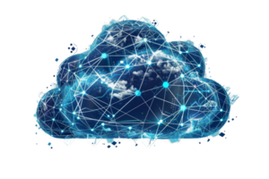 A digital representation of a cloud with interconnected nodes, symbolizing cloud computing and data networks in technology. png