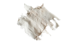 A piece of torn fabric with a white background. The torn fabric has a rough texture and he is frayed png