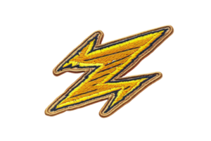 A vibrant yellow lightning bolt patch with a textured and embroidered design, perfect for adding a spark to clothing or accessories. png