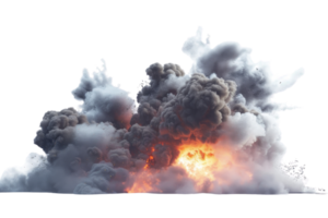 Dramatic explosion with dense smoke and bright flames, offering a powerful visual for backgrounds and action scenes. png