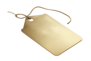 A gold tag with a silver chain hanging from it. The tag is on a white background png