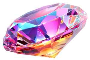 A colorful diamond with a rainbow pattern. The diamond is cut into a triangular shape. The colors of the diamond are pink, purple, and blue png
