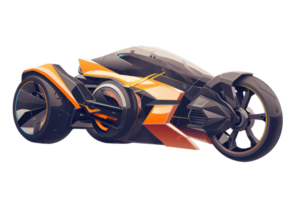 A futuristic motorcycle with a black and orange frame. The bike is designed to look like it's from the future png