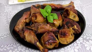 goose with apples duck Eating freshly prepared duck breast with glazed apples. video