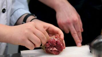 cooking meat Step by step cook the inner fillet of the ribeye tie with string put on frying pan video