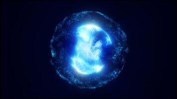 A glowing blue energy sphere with dynamic textures and swirling patterns, emitting a futuristic and cosmic aura technology space sci-fi video
