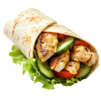 Chicken wrap with lettuce, tomatoes and cucumber png