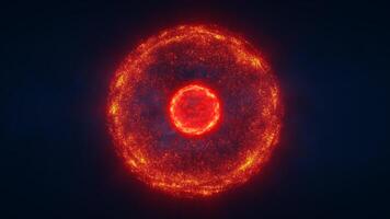 Red sphere with a fiery glow, floating in a dark space background, evoking an energy source or celestial body in the cosmos video