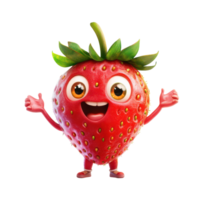 A strawberry with eyes and arms is holding up its hands png