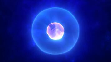 A glowing ethereal purple sphere with a soft flowing core floating against a dark mysterious background of energy mysticism, or abstract digital themes video