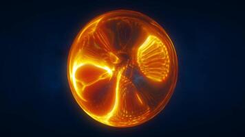 A glowing, fiery orange orb sphere with dynamic, swirling patterns, set against a dark backdrop. Perfect for concepts related to energy, sci-fi, or abstract design video