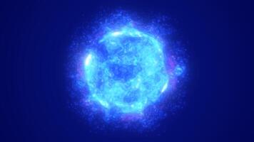 A glowing blue energy sphere with dynamic textures and swirling patterns, emitting a futuristic and cosmic aura technology space sci-fi video