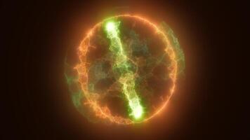 A glowing electrified sphere of energy with green and orange hues cosmic futuristic phenomenon of science technology or space-related visuals backdrop video