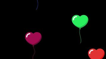 Animation of Colorful Love Balloons Flying on Transparent Background. Alpha Channel video
