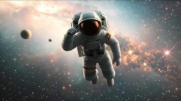 An astronaut floats in the vastness of space video