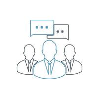 A line icon of three people with speech bubbles vector