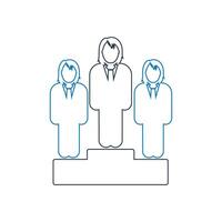Three people standing on a podium with one person standing in front of them vector