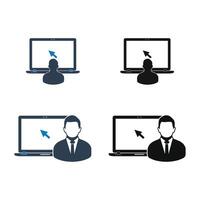 Four icons of people with laptops and a mouse pointing at the screen vector