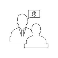 Business meeting with two people, one with a dollar sign and the other with a speech bubble vector