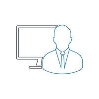 A man in a suit and tie is sitting in front of a computer monitor vector