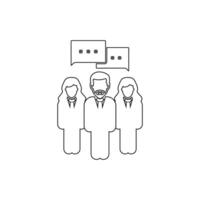 A line drawing of three people with speech bubbles vector