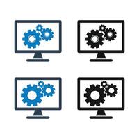 Computer monitor with gears icon set illustration vector