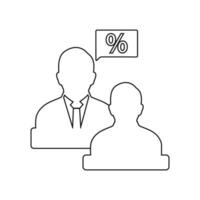 A man and woman are sitting at a table with a percentage sign vector