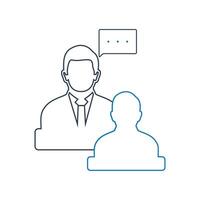 A man and woman are sitting at a table with a speech bubble vector