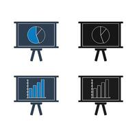 A set of four black and blue icons with a presentation board vector