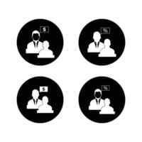 Four icons of people sitting at a table with a computer vector
