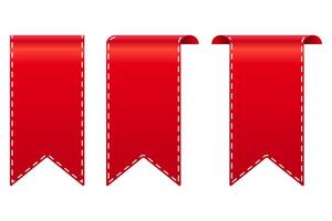 red ribbon set bookmark 3d gradient tag. white sewing thread. isolated image background. eps 10 vector