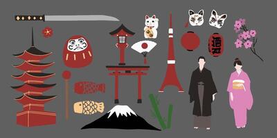 japanese culture set isolated background. eps 10 vector