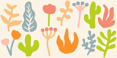set of flowers handdrawn doodle free hand kid drawing. Botanical Nature flowers and Leaves objects. element pattern isolated images. eps 10 vector