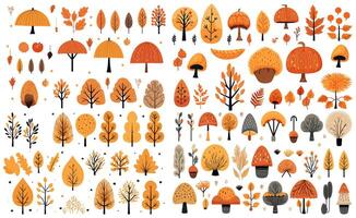 set of autumn leaves and tree. isolated on a transparent background. eps 10 vector