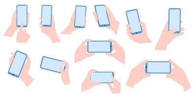 set of hand holding phone. template design. isolated images. editabel screen. eps 10 vector