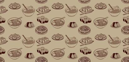 Asian japanese cuisine food pattern. paper wrap motif seamless. vector