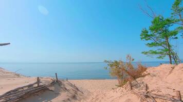 Colorful Sea Panorama at Summer Sunny Day - Slow Motion. Access to the Baltic Sea, Moving Forward to the Water video