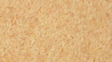 Dry Uncooked Parboiled Rice Background Rotating Clockwise - Top View. Scattered Raw Long Grain Rice. Asian Cuisine and Culture. Healthy Eating Ingredients. Diet Food. Angular Rotation Right video