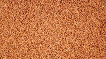 Dry Uncooked Brown Buckwheat Groats, Slowly Rotating Background - Top View. Raw Large Buckwheat Grains. Russian, Ukrainian and Belarusian Culture. Rotation Right video