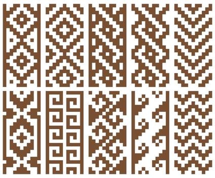 Pixelated tribal border pattern. Minimalis seamless pattern square set collection. vector