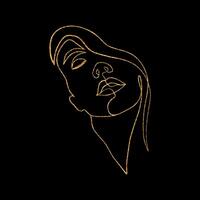 Minimal woman face with golden foil effect on black background vector