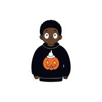 Sweatshirt Mockup of Black Boy in a Pumpkin Patch vector