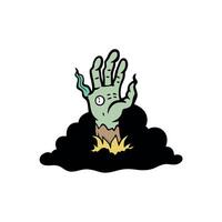 Spooky zombie hand rising out from the ground with smoke and black background. Halloween concept vector